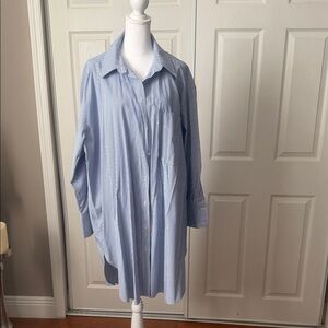 Zara Women's Blue Striped Button Down Shirt Dress